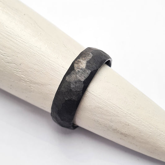 Men's Wedding Band: Hammered Black Zirconium