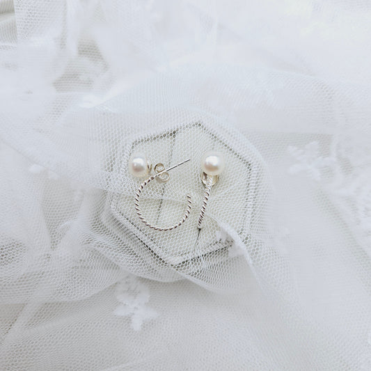 Twisted Hoop Earrings with Pearl Top