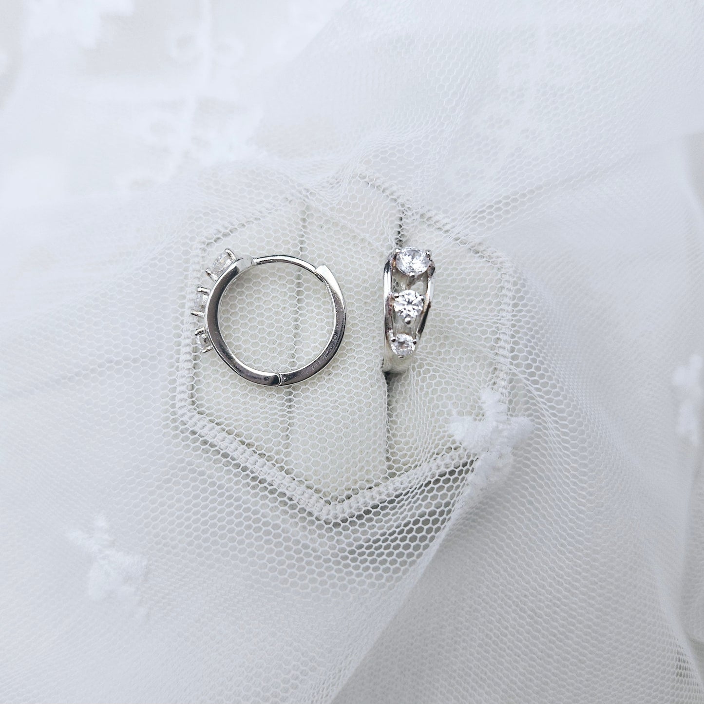 Three Cubic Huggie Earrings