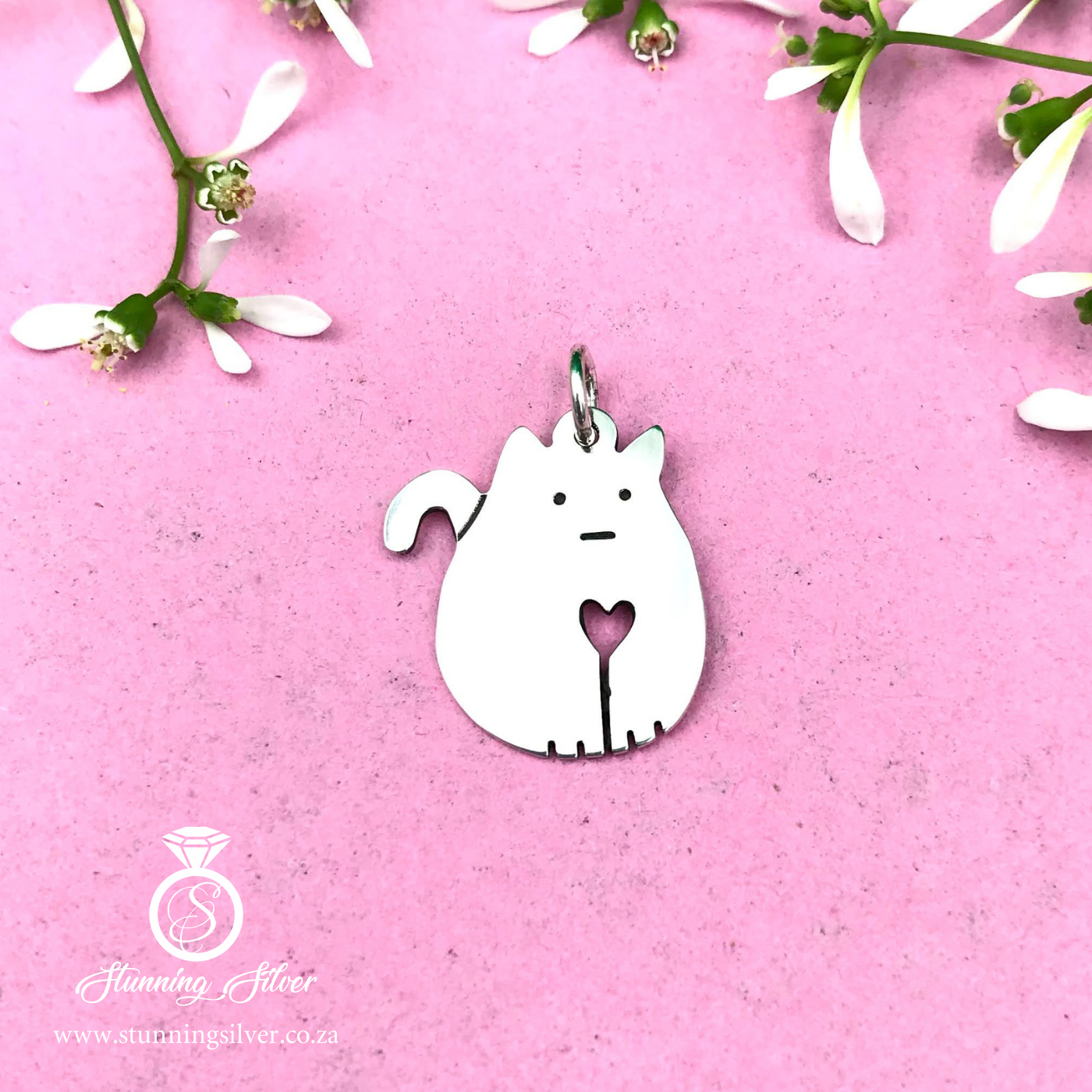 Cat with Small Heart Pendant