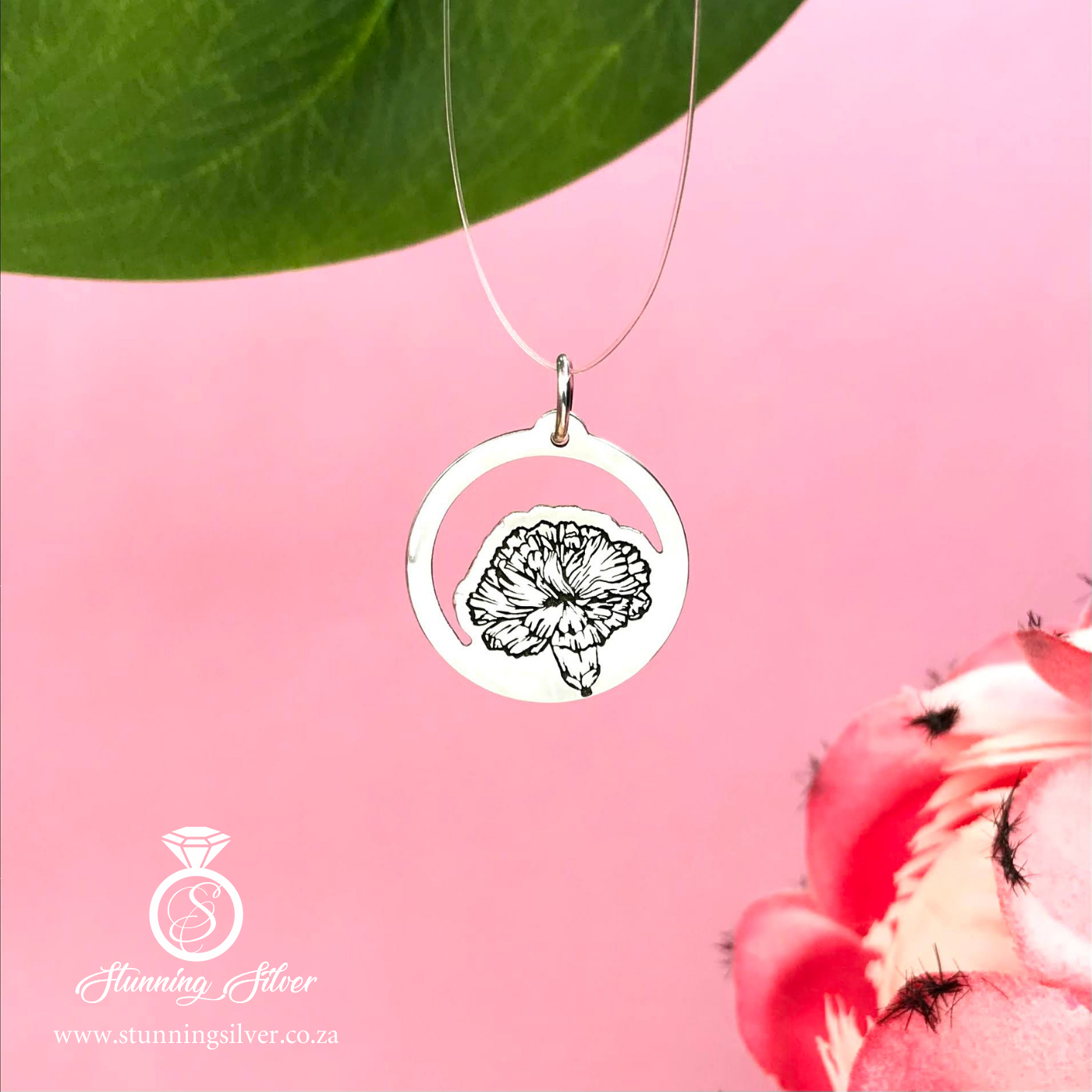 January Birth Flower Pendant - Carnation