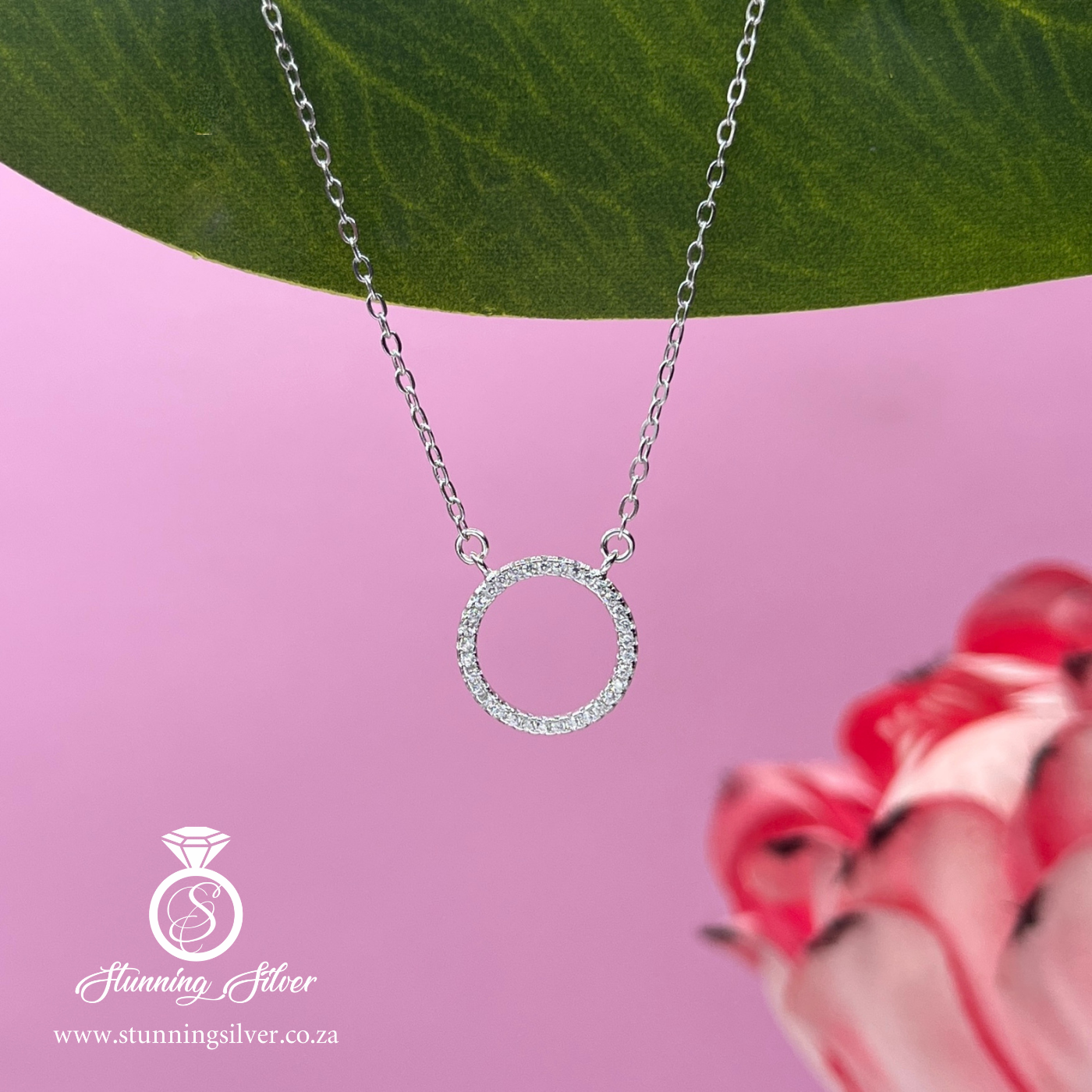 Circle with White Cubic Necklace