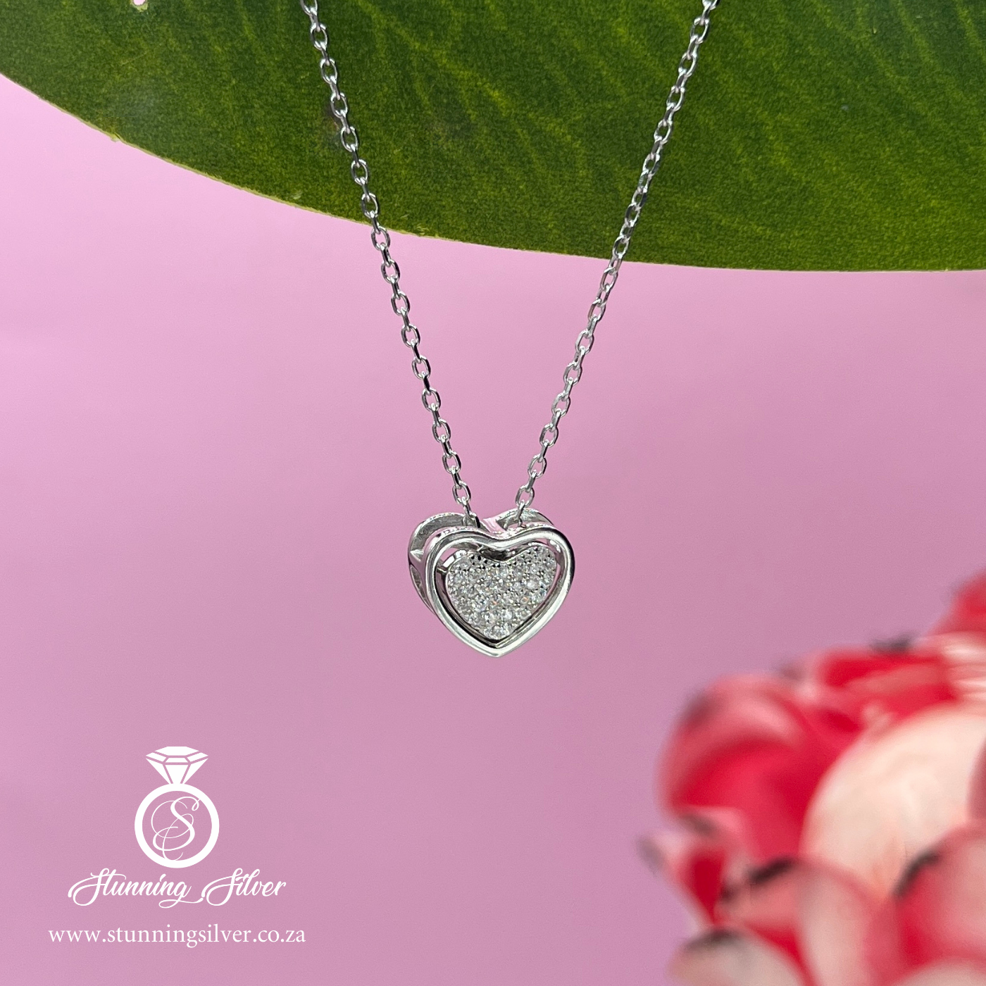Heart with White Cubic Necklace