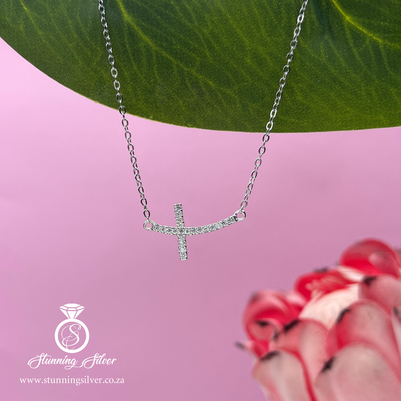 Cross with White Cubic Necklace