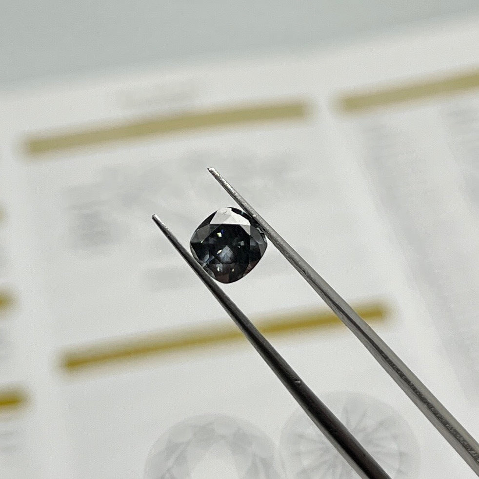 1ct Dark Grey Cushion Cut Moissanite