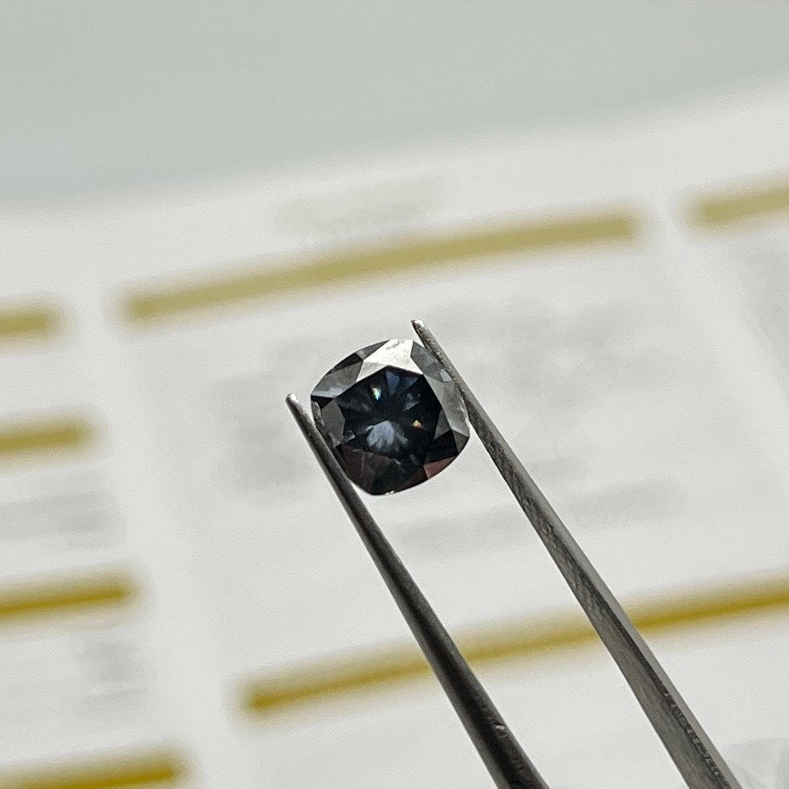2ct Dark Grey Cushion Cut Moissanite