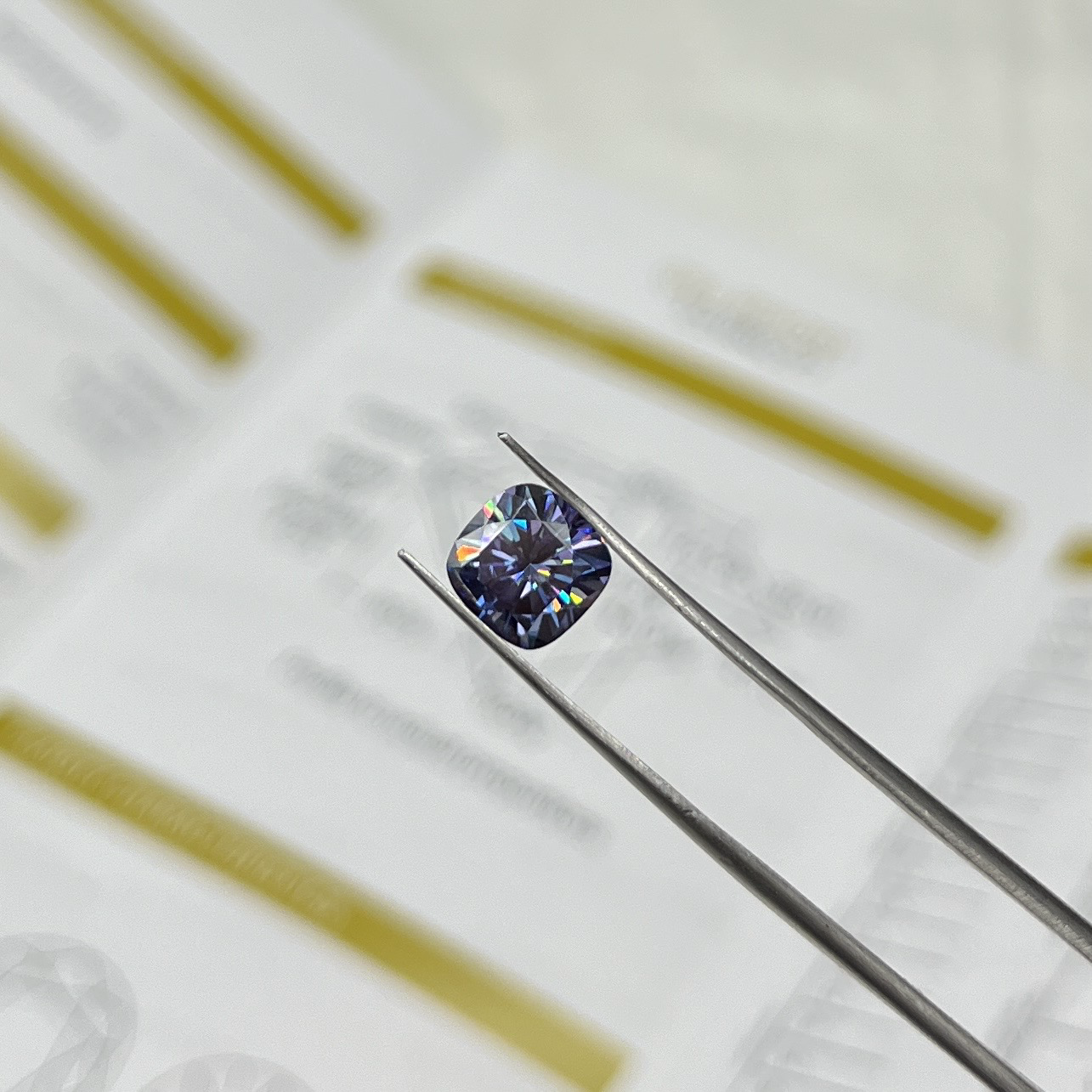 2ct Blue Cushion Cut Moissanite