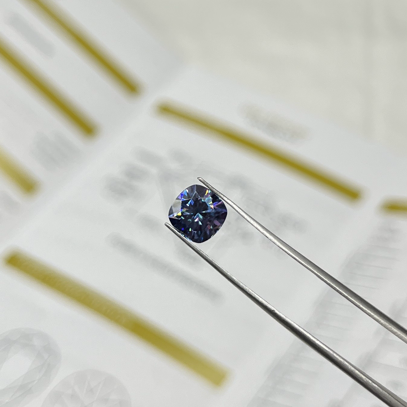 2ct Blue Cushion Cut Moissanite