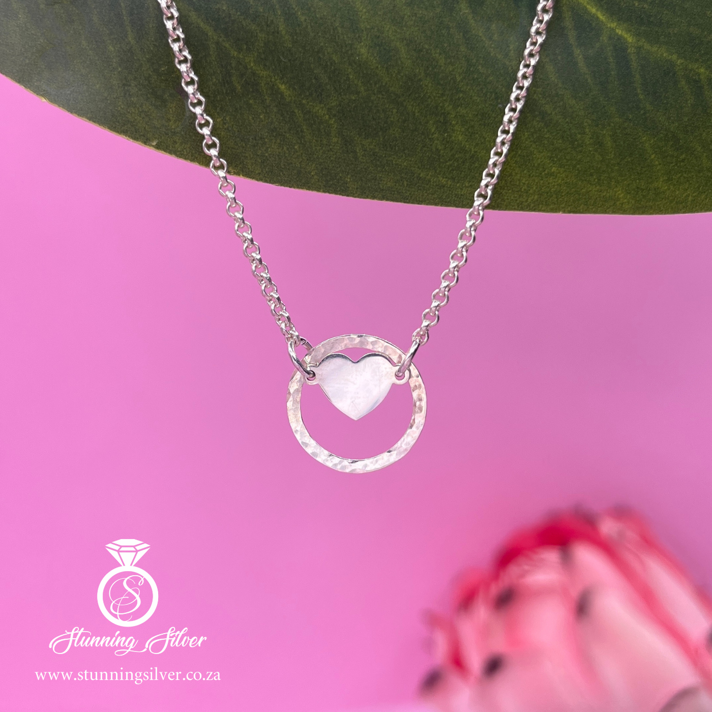Heart with Hammered Circle Necklace
