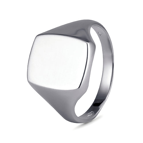 9ct White Gold Cushion Signet Ring