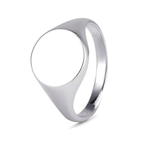 9ct White Gold Round Signet Ring - 9mm