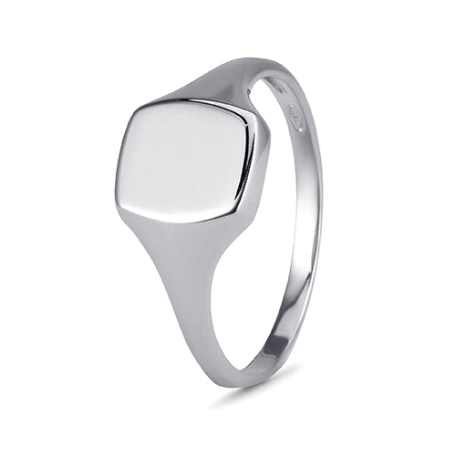 9ct White Gold Cushion Signet Ring