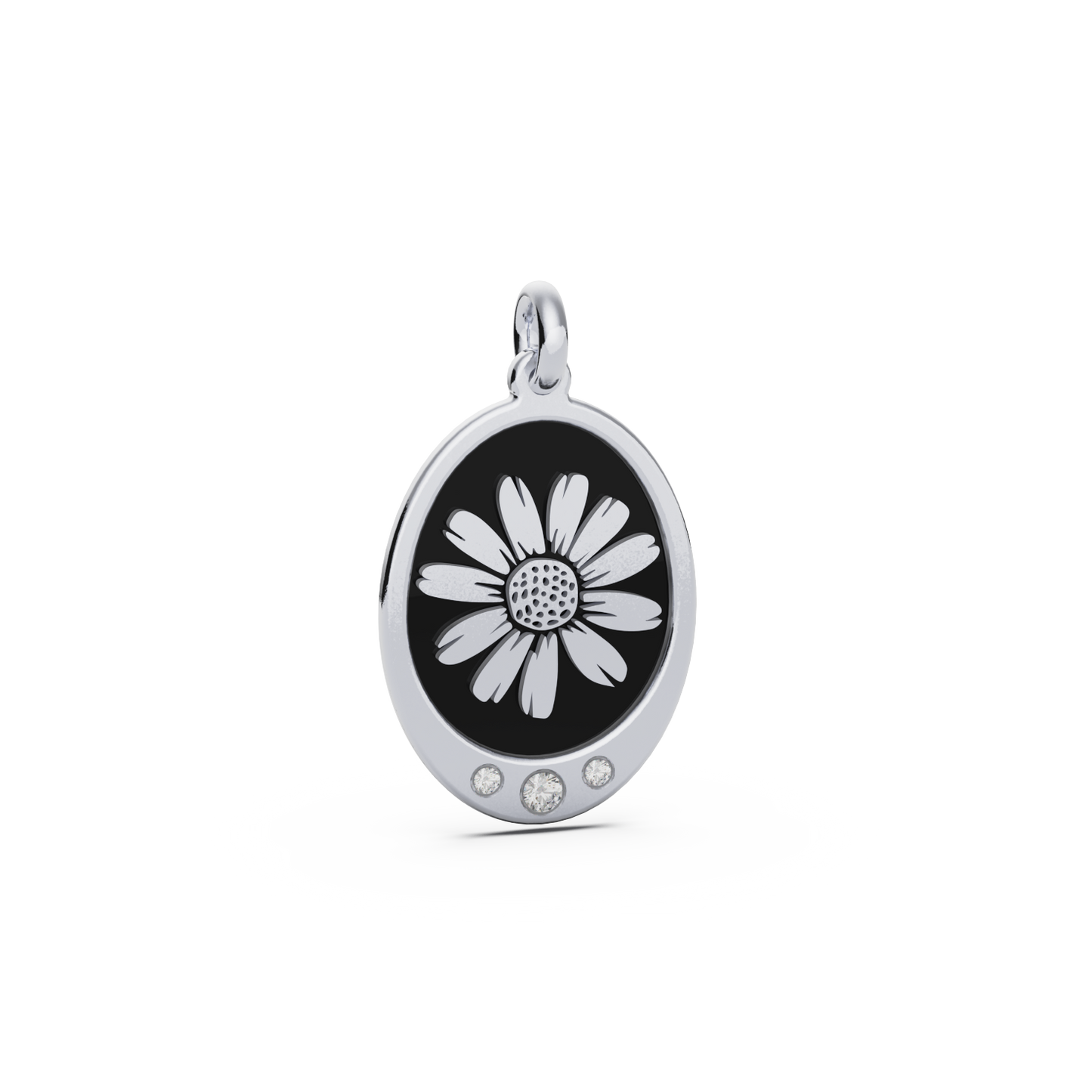 April (Daisy and Diamond) Oval Birth Flower Pendant - 925 Silver