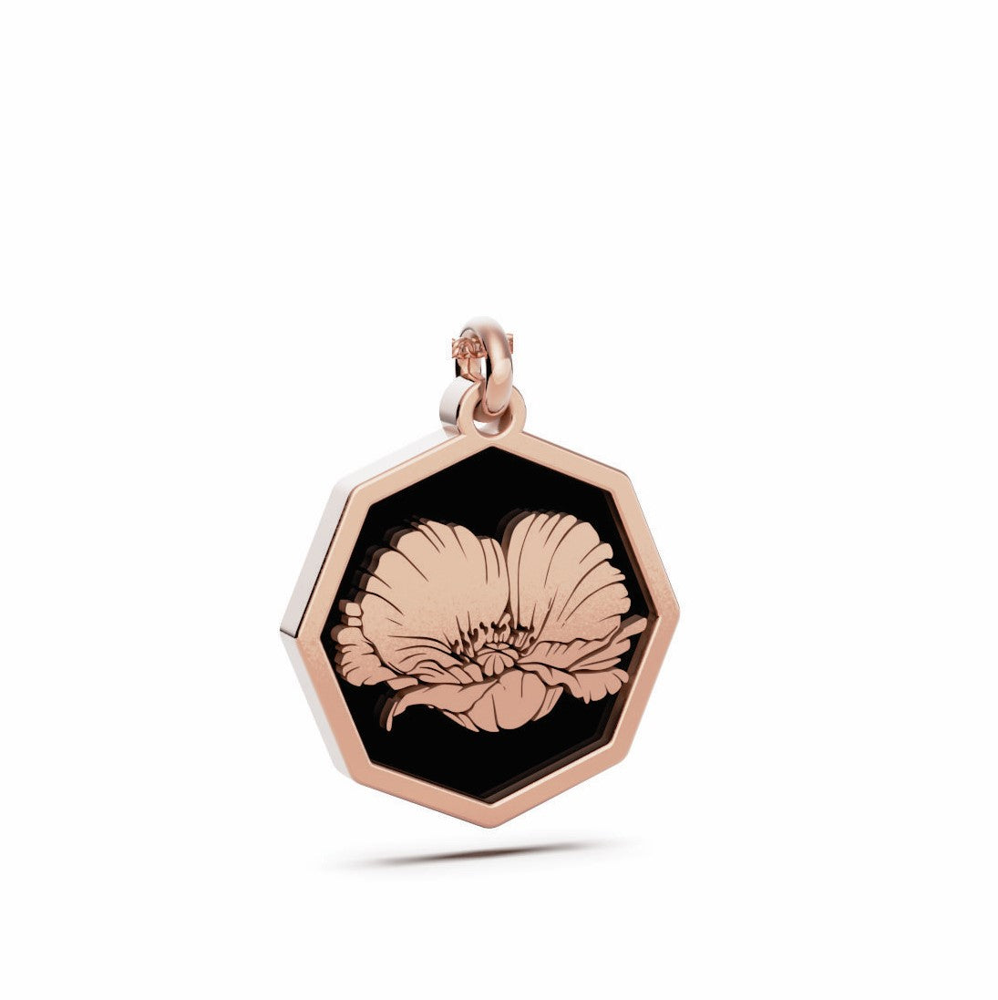 August (Poppy) Birth Flower Octagon Pendant - 9ct Rose Gold