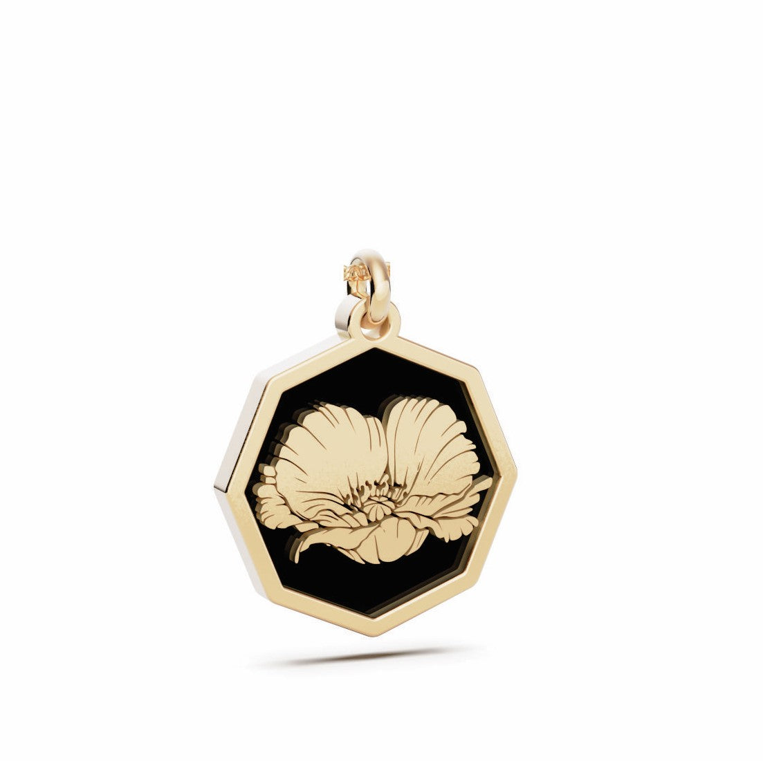 August (Poppy) Birth Flower Octagon Pendant - 9ct Yellow Gold