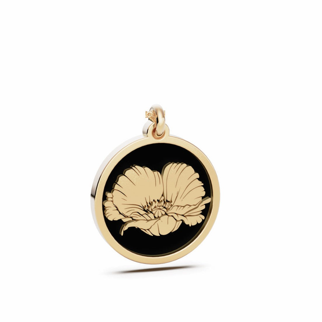 August (Poppy) Birth Flower Round Pendant - 9ct Yellow Gold