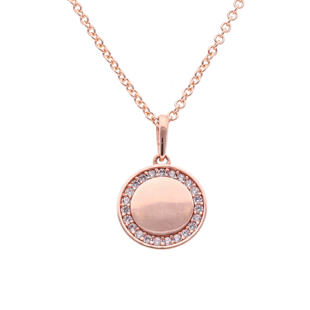 Initial Pendant with CZ Border (10mm) - 9ct Rose Gold
