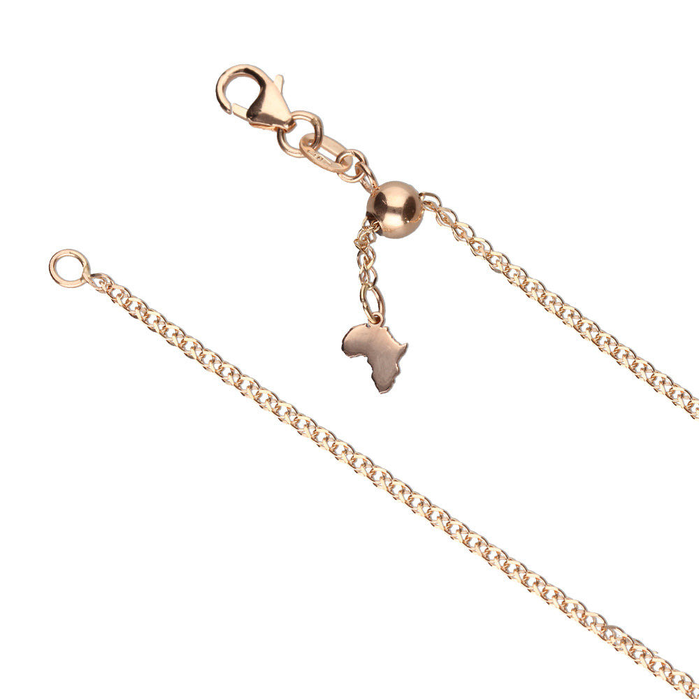 Wheat Adjustable Slider Chain with Africa Map Dangle- 9ct Rose Gold
