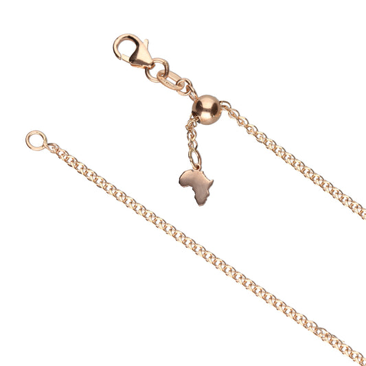 Wheat Adjustable Slider Chain with Africa Map Dangle- 9ct Rose Gold