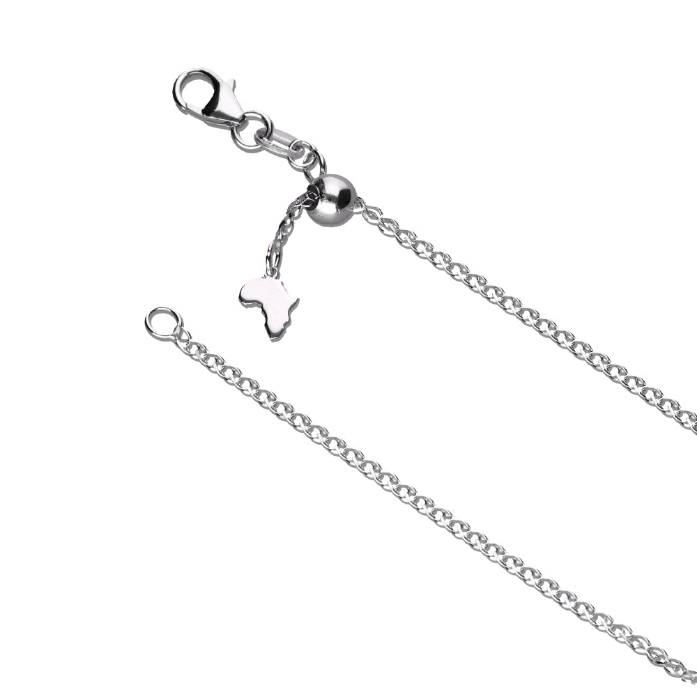 Wheat Adjustable Slider Chain with Africa Map Dangle- 9ct White Gold