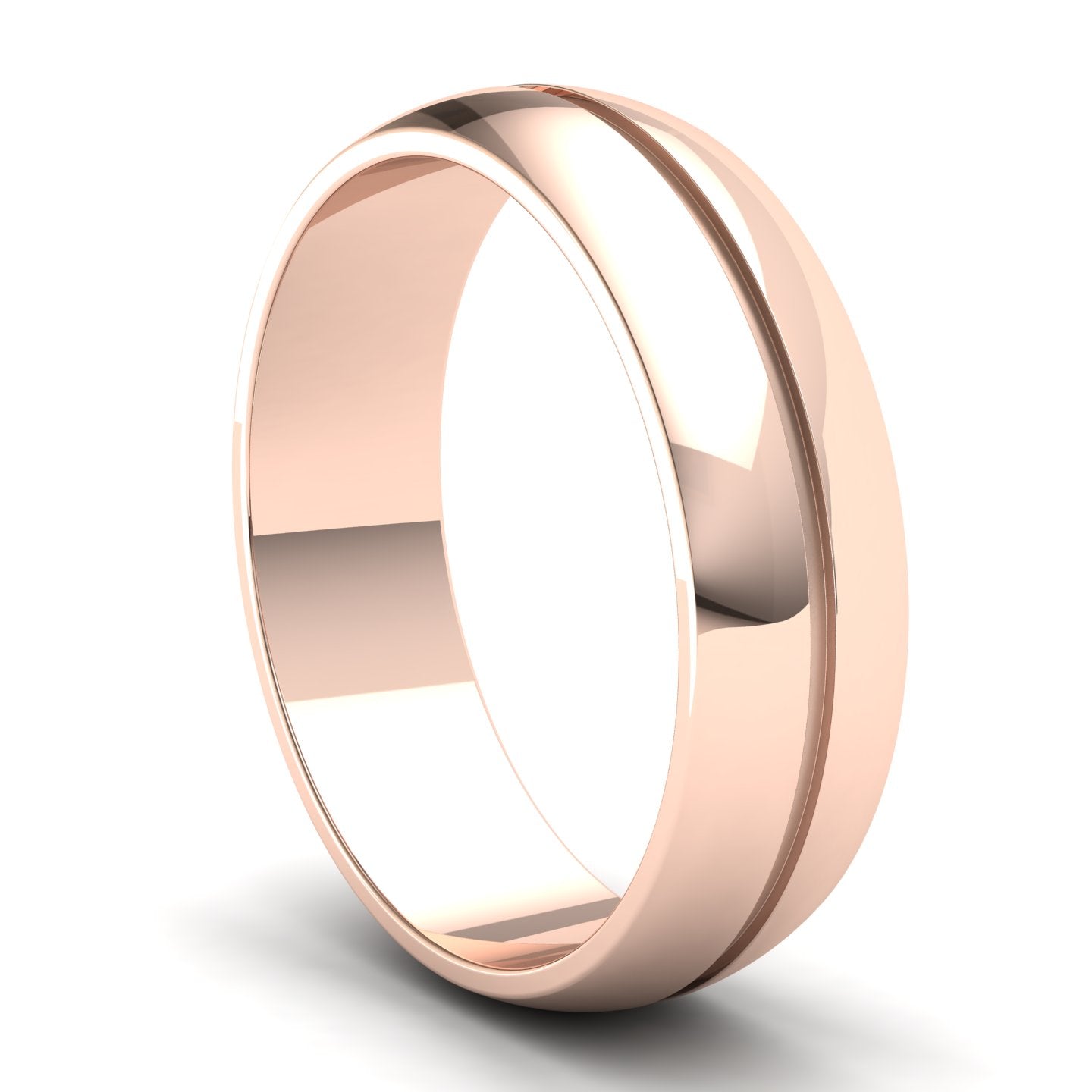 Men's Wedding Band: 9ct Rose Gold D-shaped band with single groove