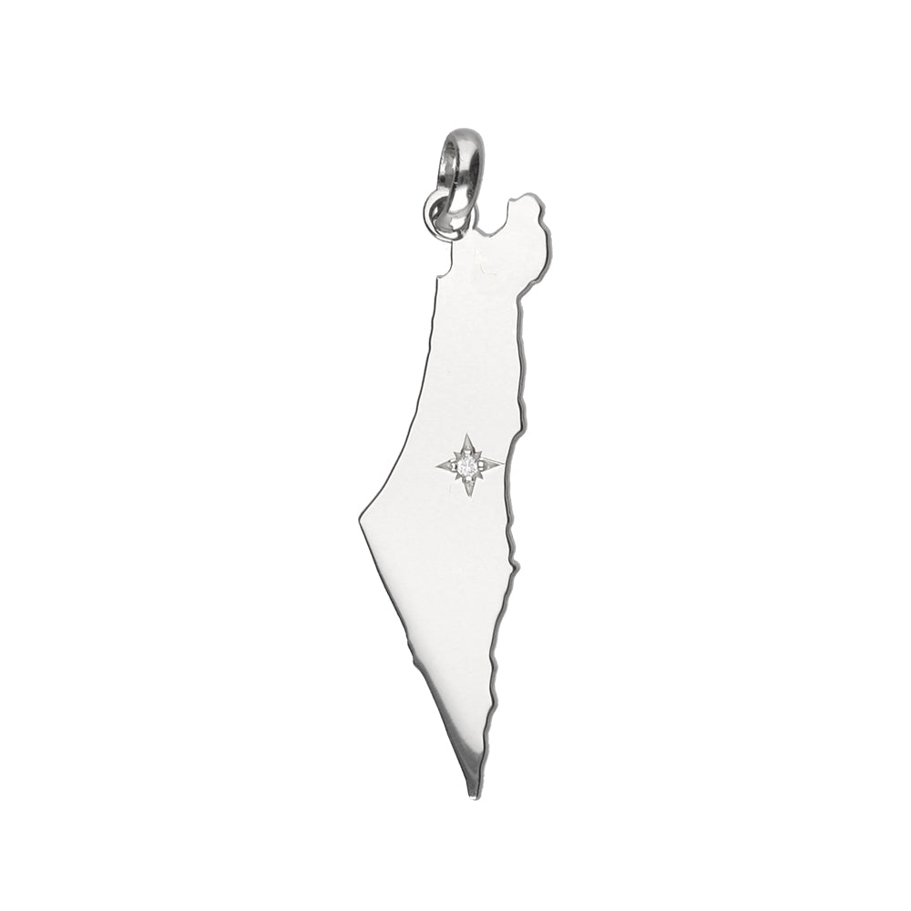 Israel Coast Map 9ct White Gold Pendant with a Lab Grown Diamond