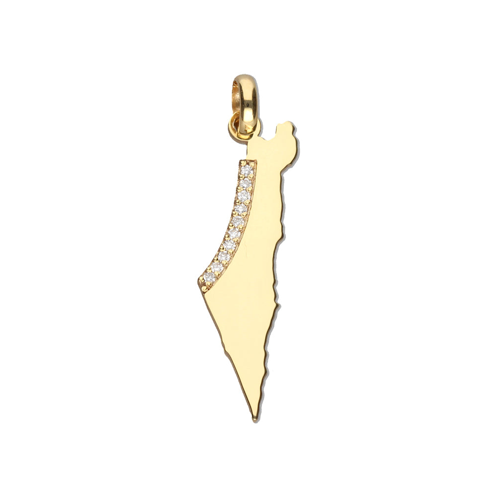 Israel Coast Map 9ct Gold Pendant with Lab Grown Diamonds
