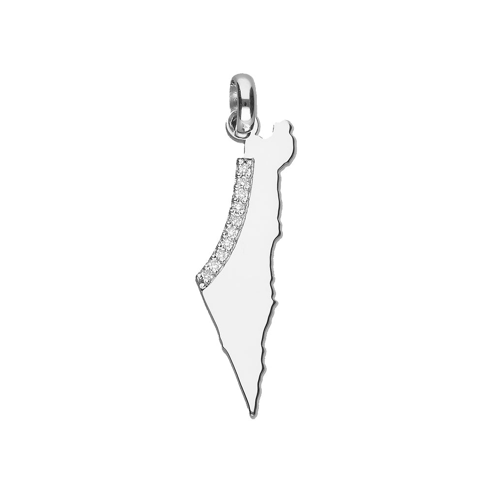 Israel Map 9ct White Gold Pendant with Lab Grown Diamonds