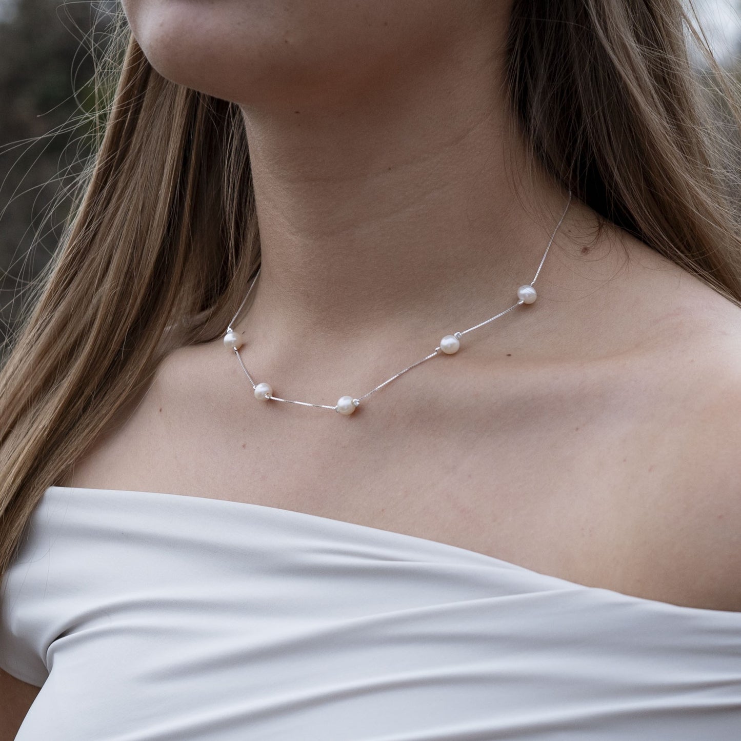 Silver Five Pearl Necklace