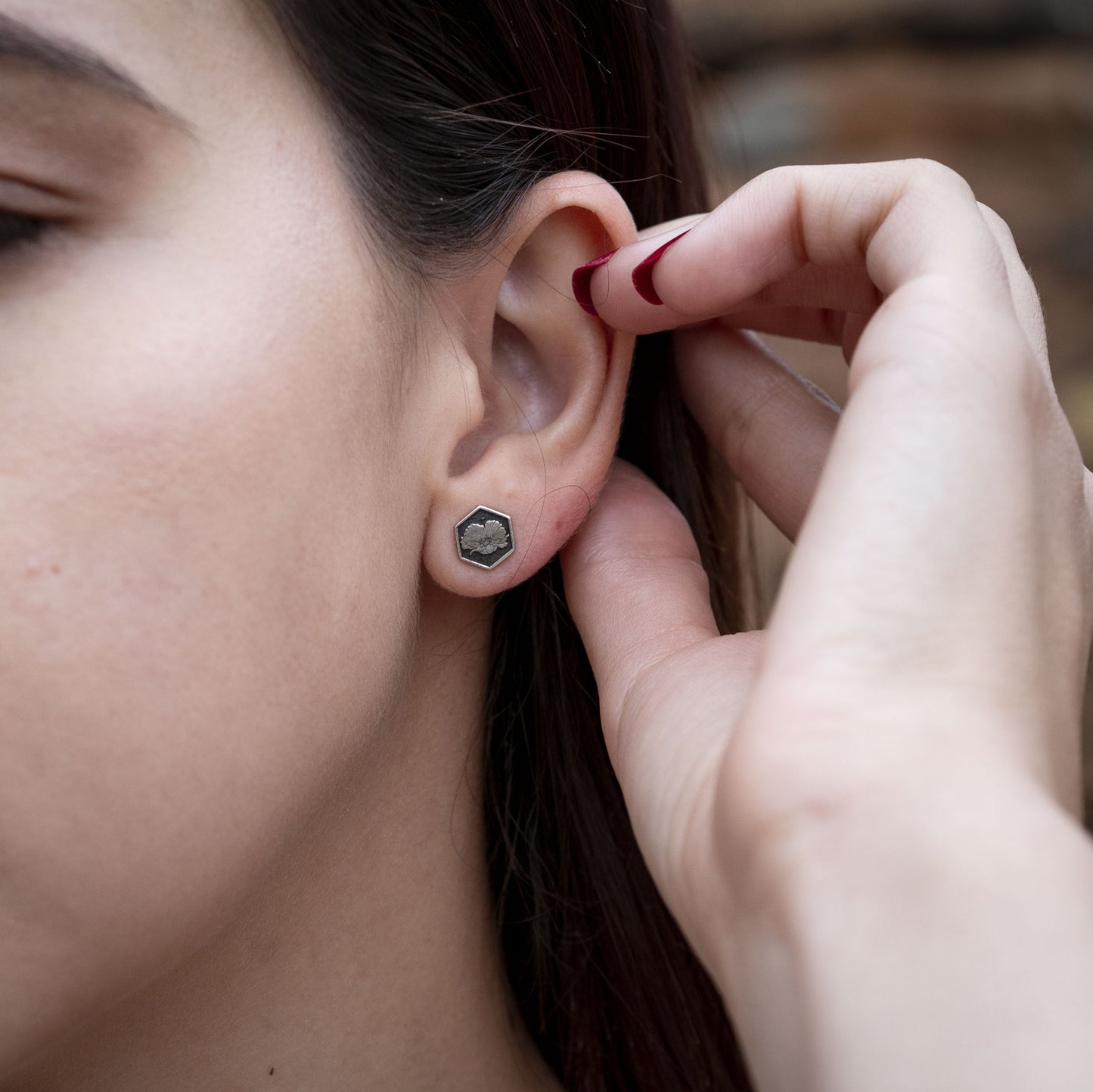 Hexagon Birth Flower Earrings