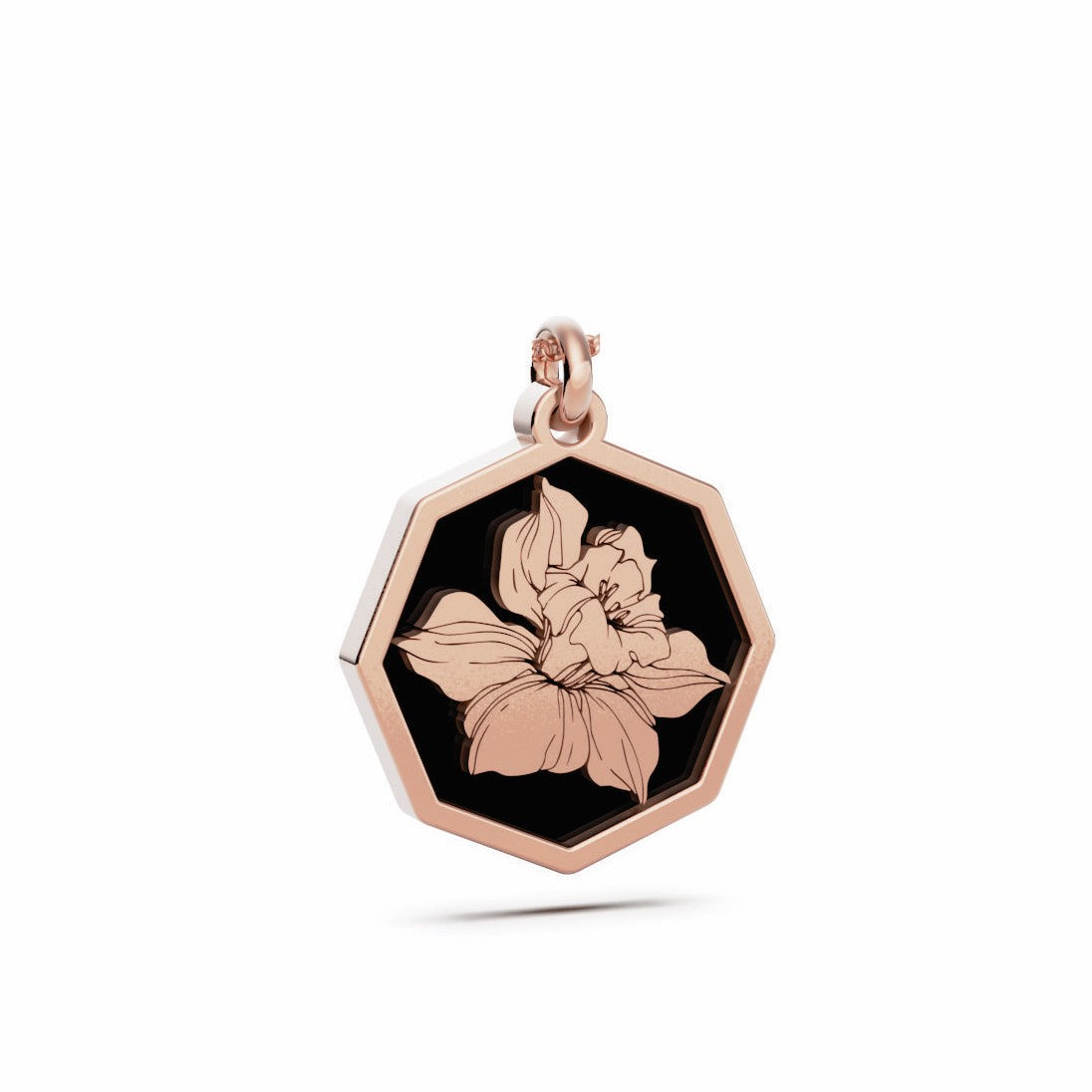 December (Narcissus) Birth Flower Octagon Pendant - 9ct Rose Gold