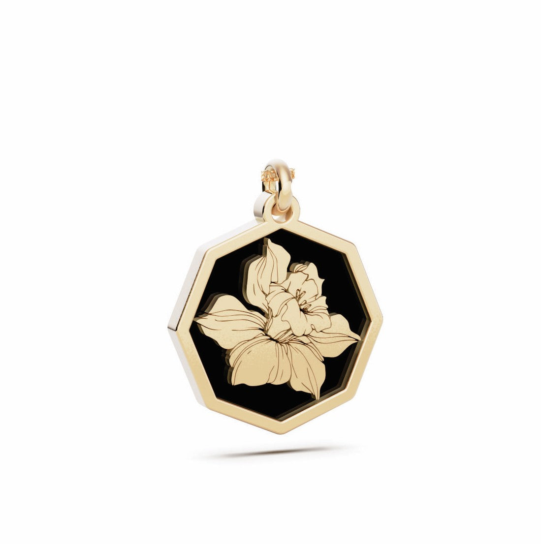 December (Narcissus) Birth Flower Octagon Pendant - 9ct Yellow Gold
