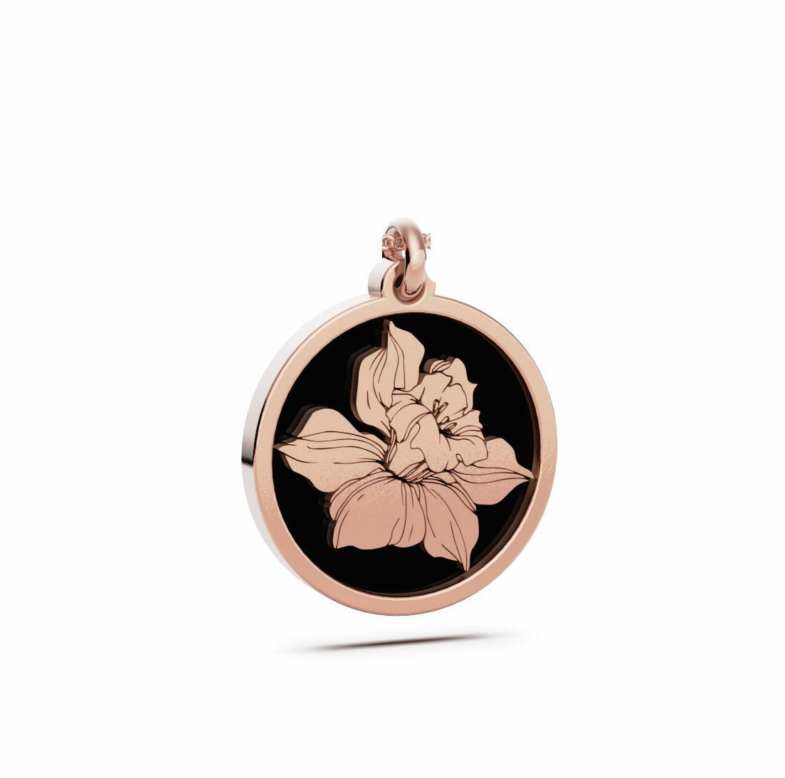 December (Narcissus) Birth Flower Round Pendant - 9ct Rose Gold