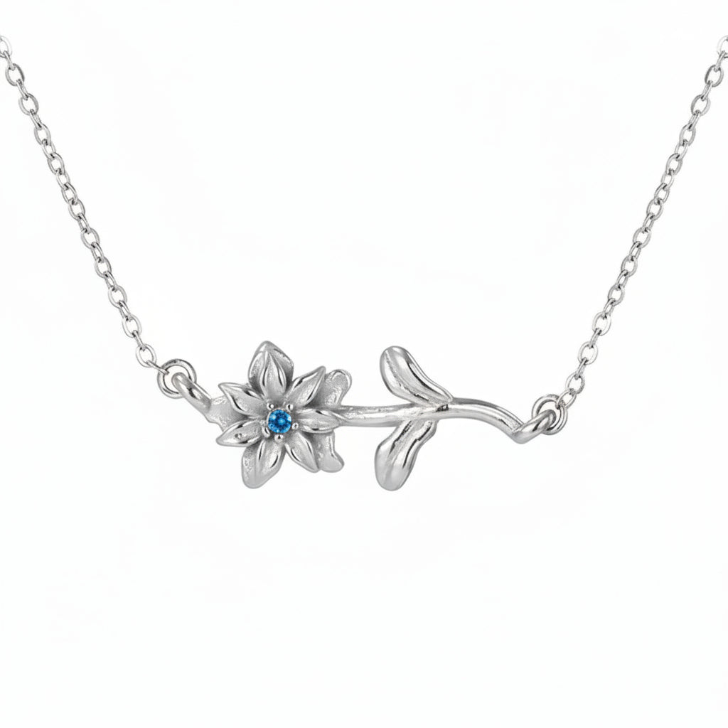 Birth Flower and Birthstone Necklace Silver
