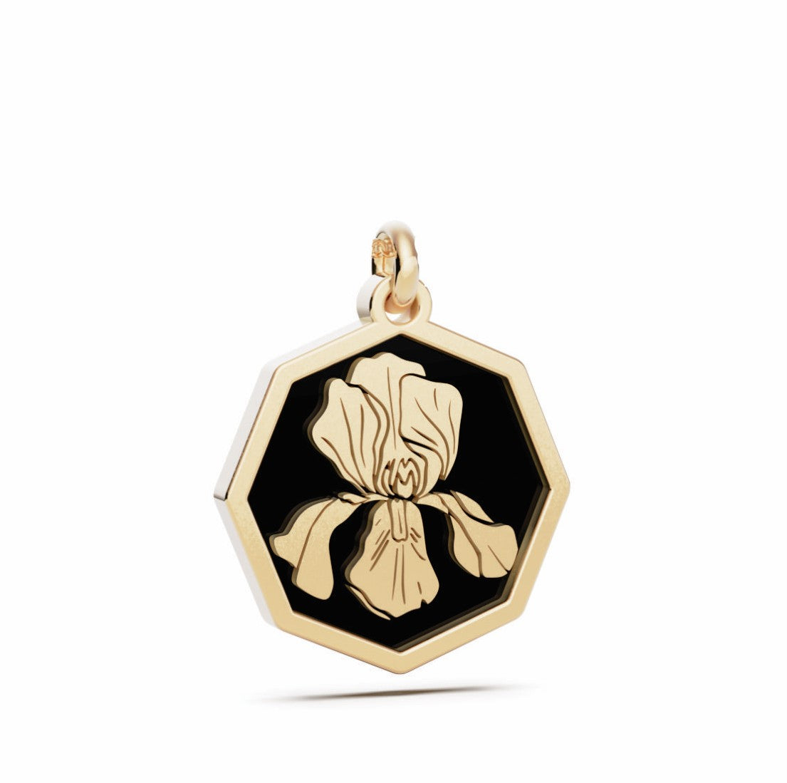February (Iris) Birth Flower Octagon Pendant - 9ct Yellow Gold
