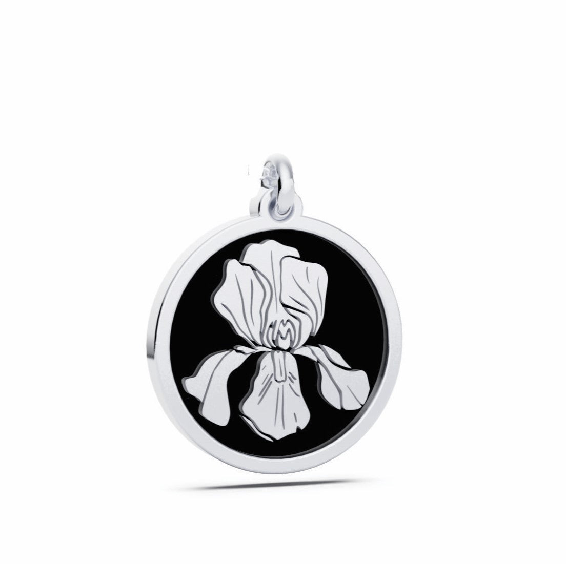 February (Iris) Birth Flower Round Pendant - 925 Silver