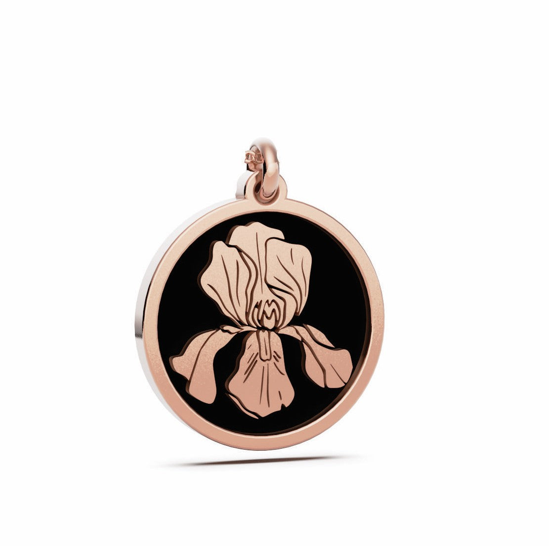 February (Iris) Birth Flower Round Pendant - 9ct Rose Gold