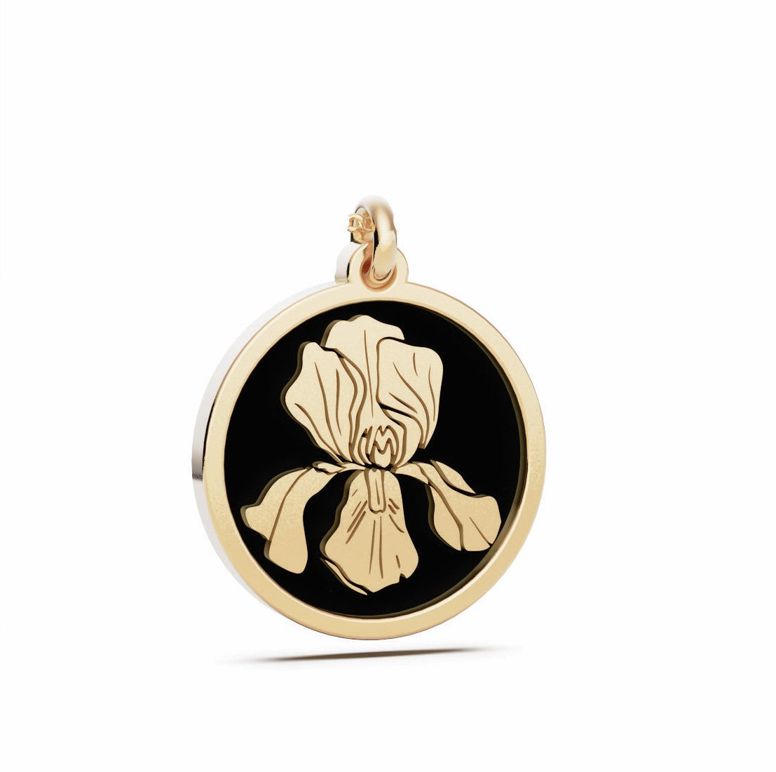 February (Iris) Birth Flower Roud Pendant - 9ct Yellow Gold