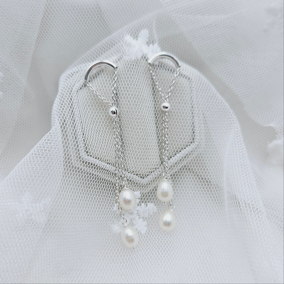 Double Pearl Hanging Earrings
