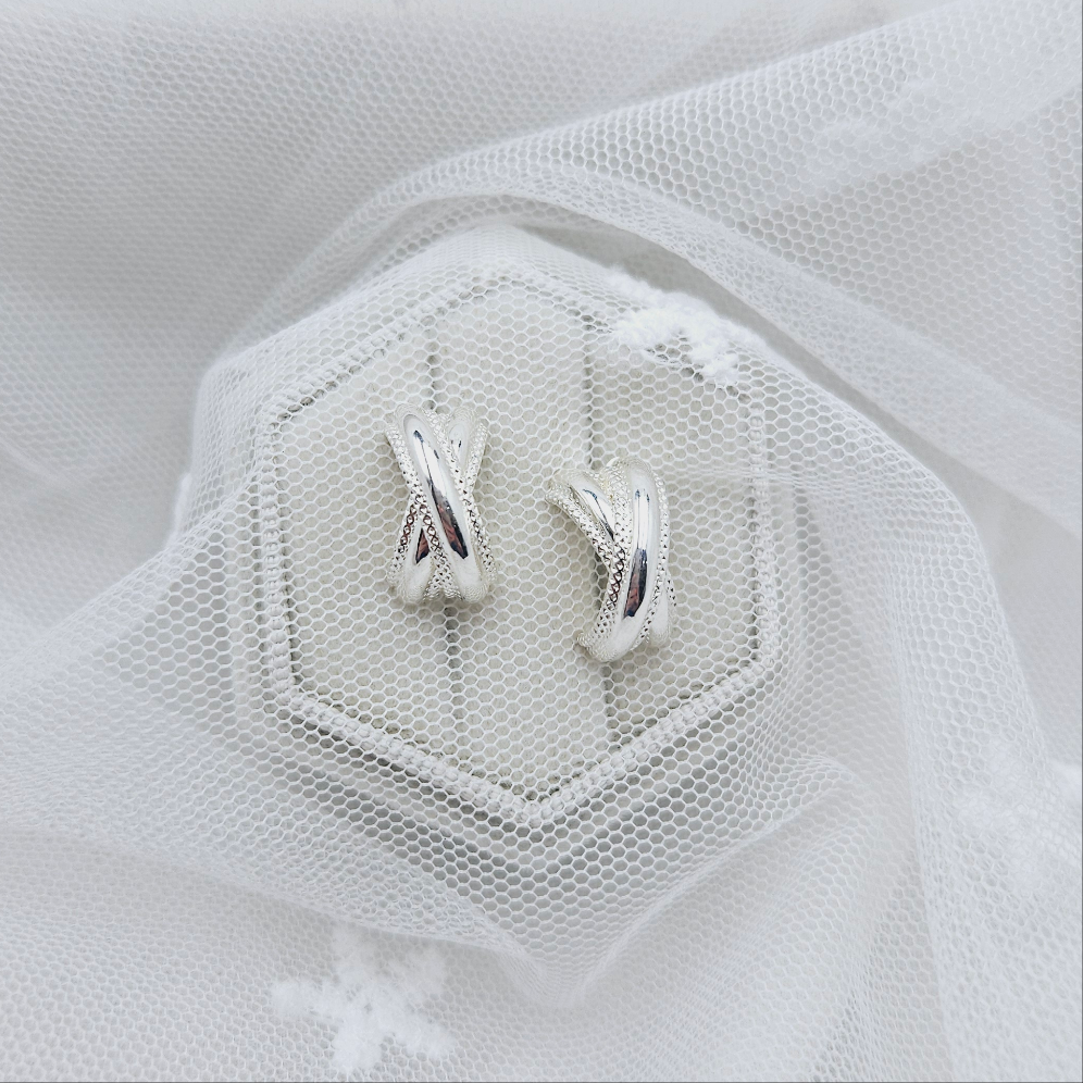 Cross Over Stud Earrings with Texture