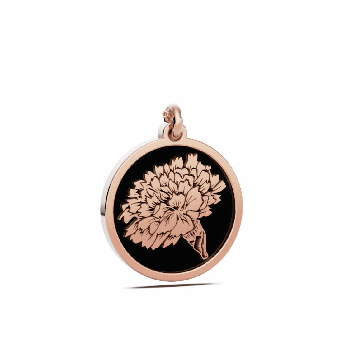 January (Carnation) Birth Flower Round Pendant - 9ct Rose Gold