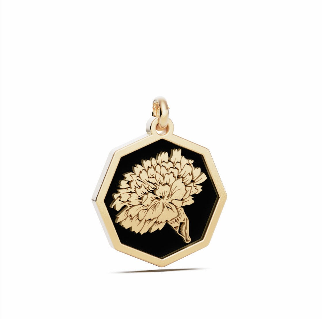 January (Carnation) Birth Flower Octagon Pendant - 9ct Yellow Gold