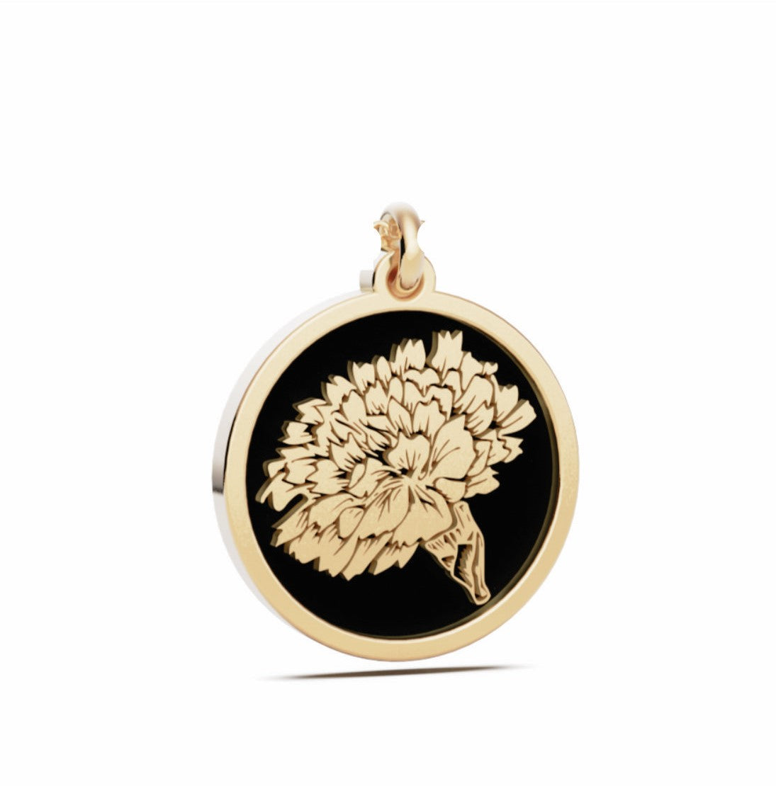 January (Carnation) Birth Flower Round Pendant - 9ct Yellow Gold