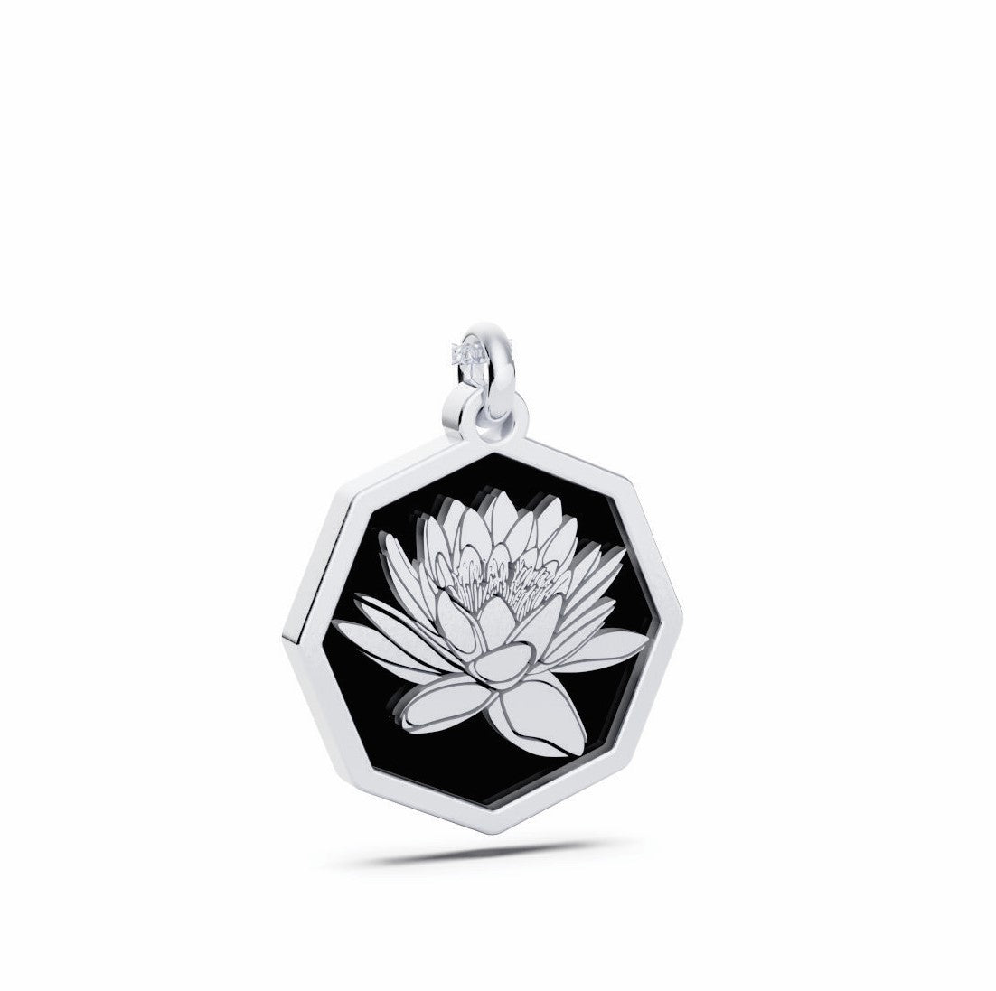 July (Water Lily) Birth Flower Octagon Pendant - 925 Silver