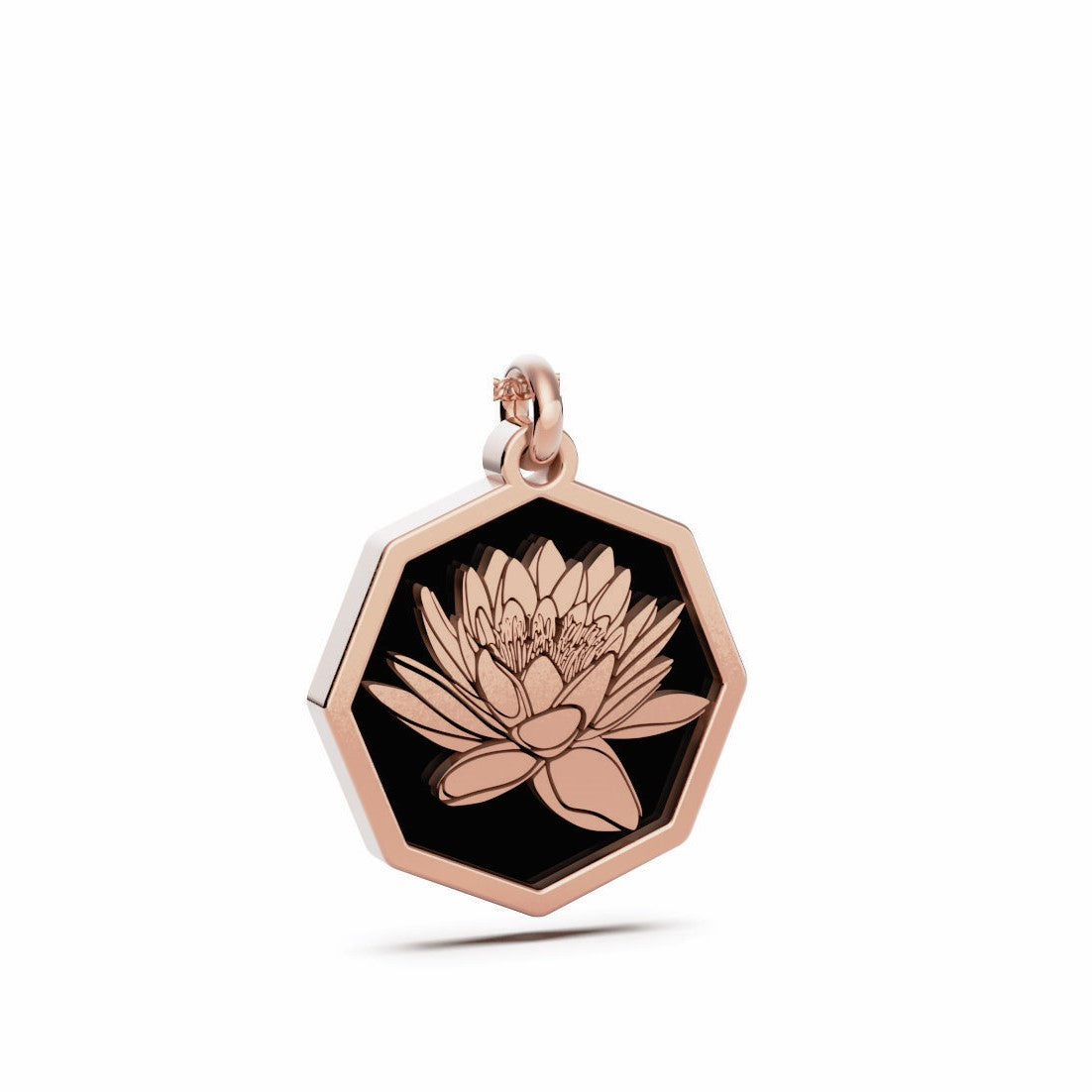 July (Water Lily) Birth Flower Octagon Pendant - 9ct Rose Gold