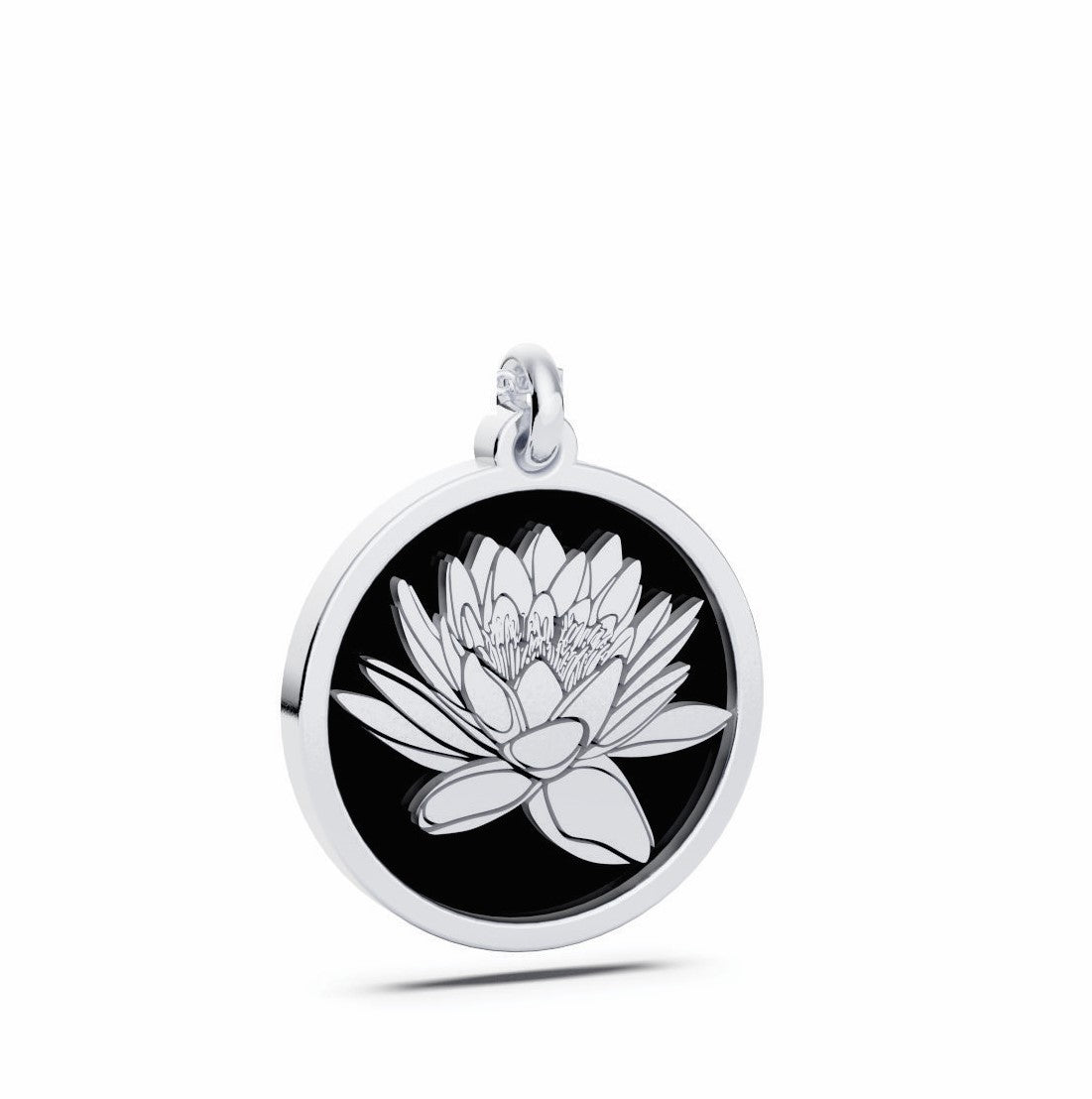 July (Water Lily) Birth Flower Round Pendant - 925 Silver