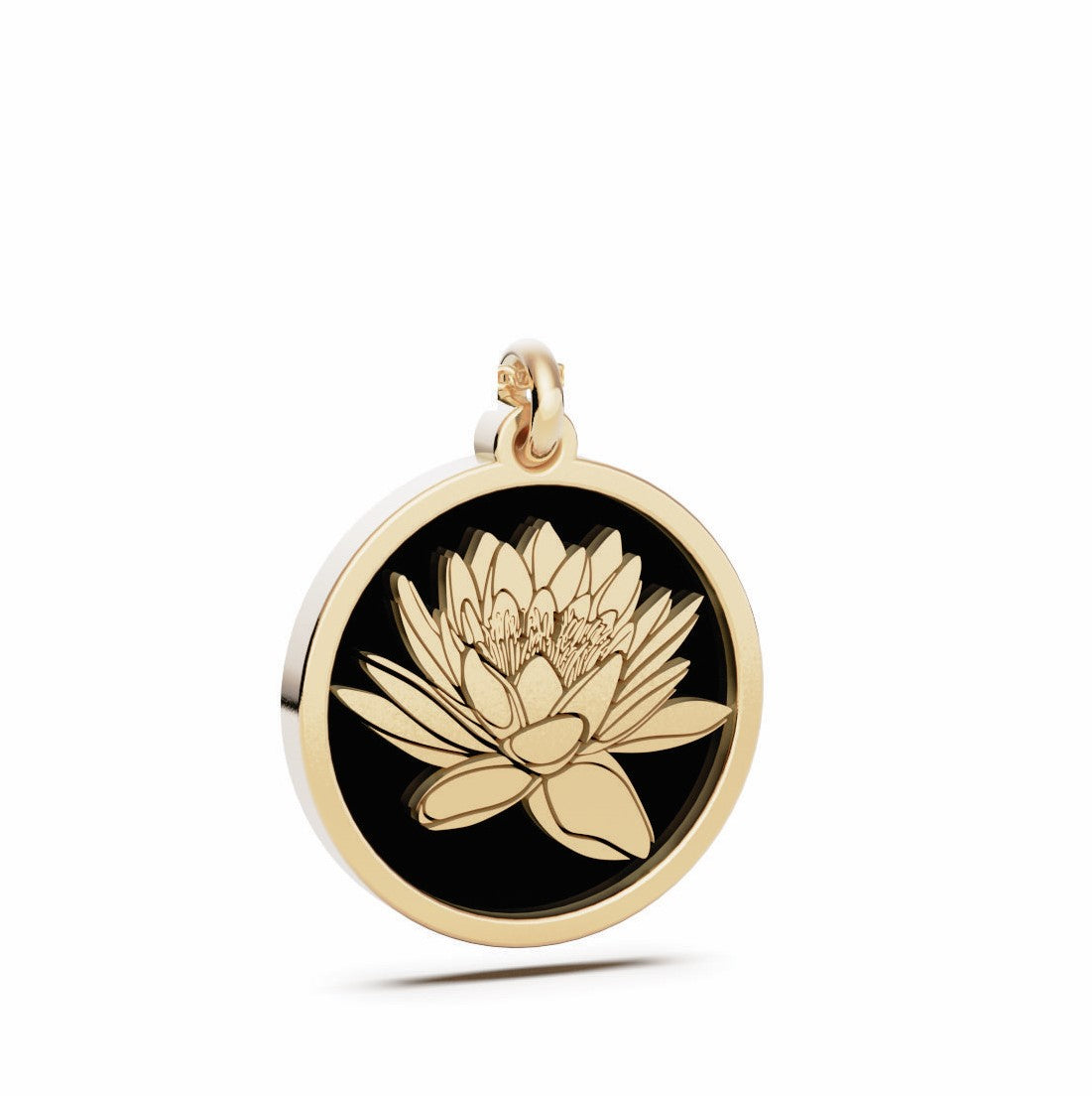 July (Water Lily) Birth Flower Round Pendant - 9ct Yellow Gold