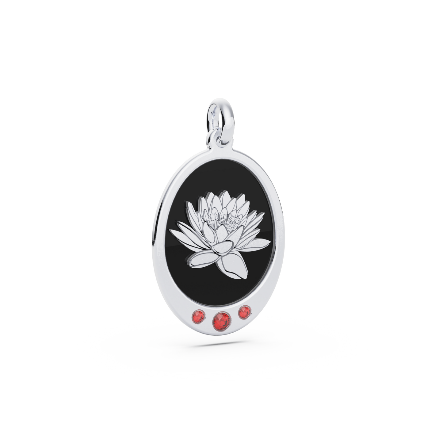 July (Waterlily and Ruby) Oval Birth Flower Pendant - 925 Silver