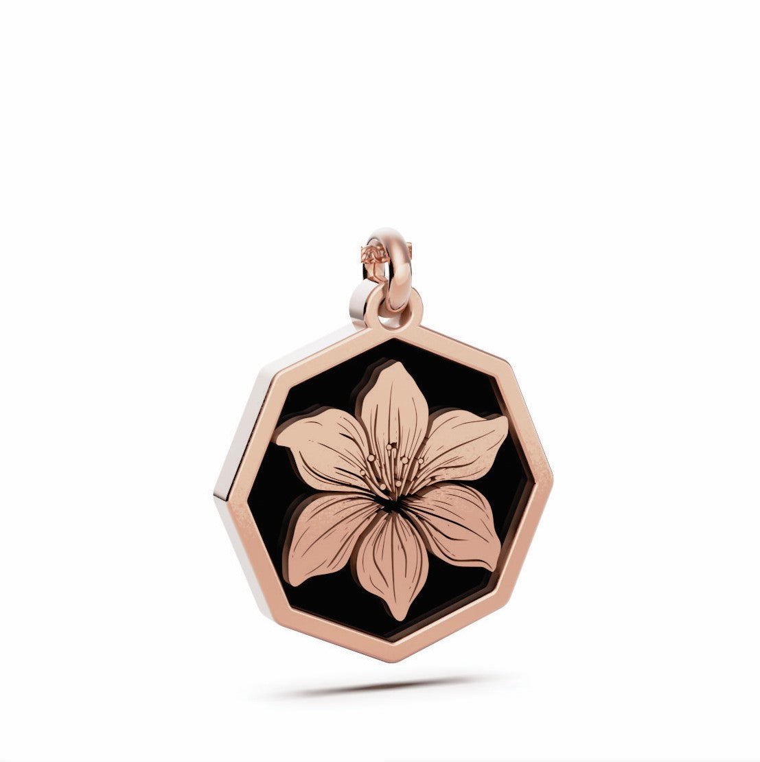 May (Amaryllis Lily) Birth Flower Octagon Pendant - 9ct Rose Gold