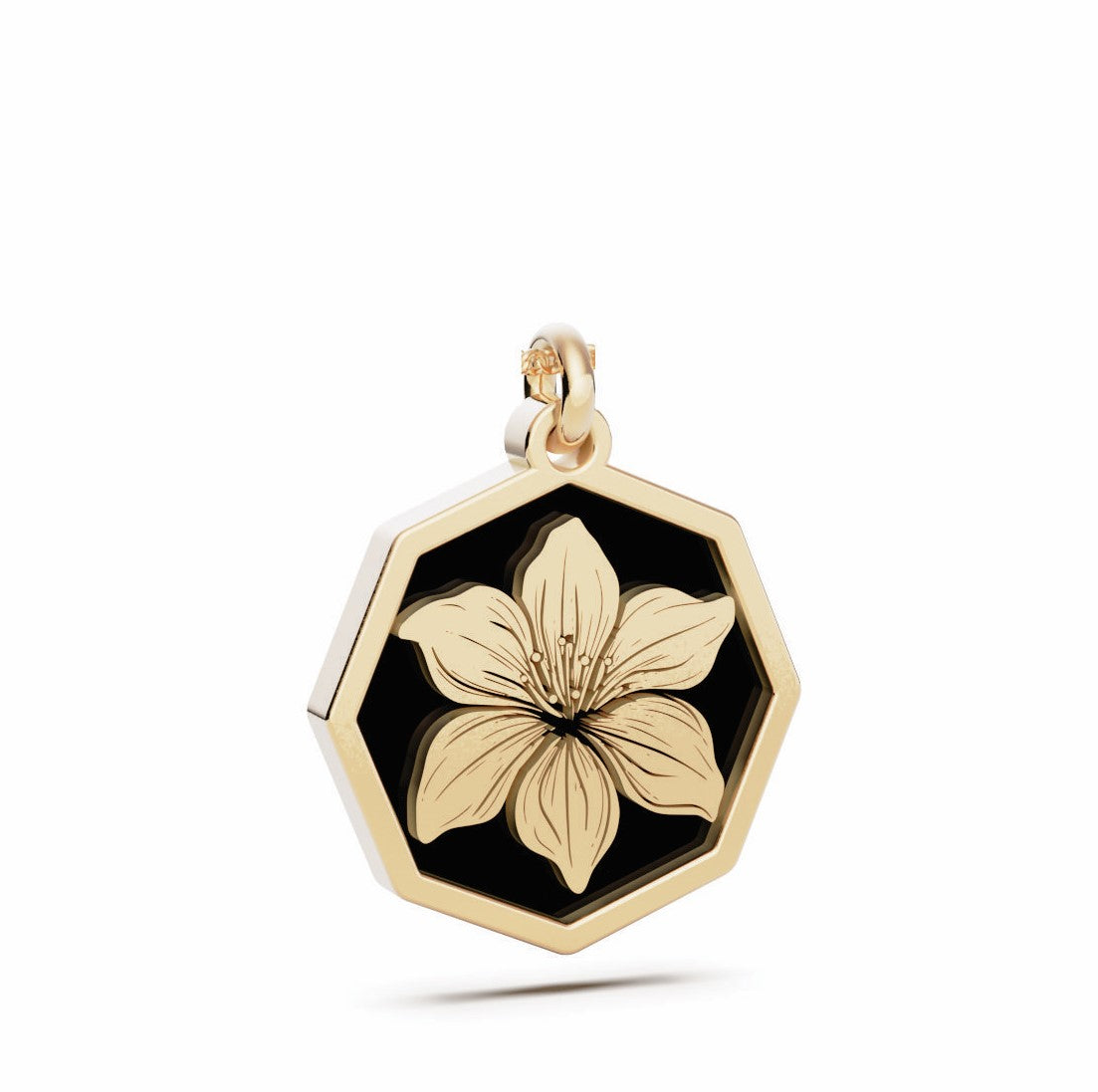 May (Amaryllis Lily) Birth Flower Octagon Pendant - 9ct Yellow Gold